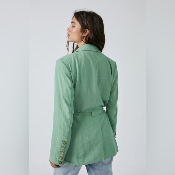 Free People Olivia Linen Blend Oversized Blazer Jacket in Pistachio Green Small - Picture 13 of 13